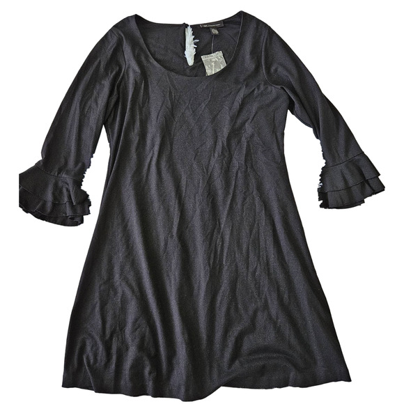 NWT INC International Concepts Black Shimmer Speckled‎ Bell Sleeve Dress. Size L - Picture 1 of 9